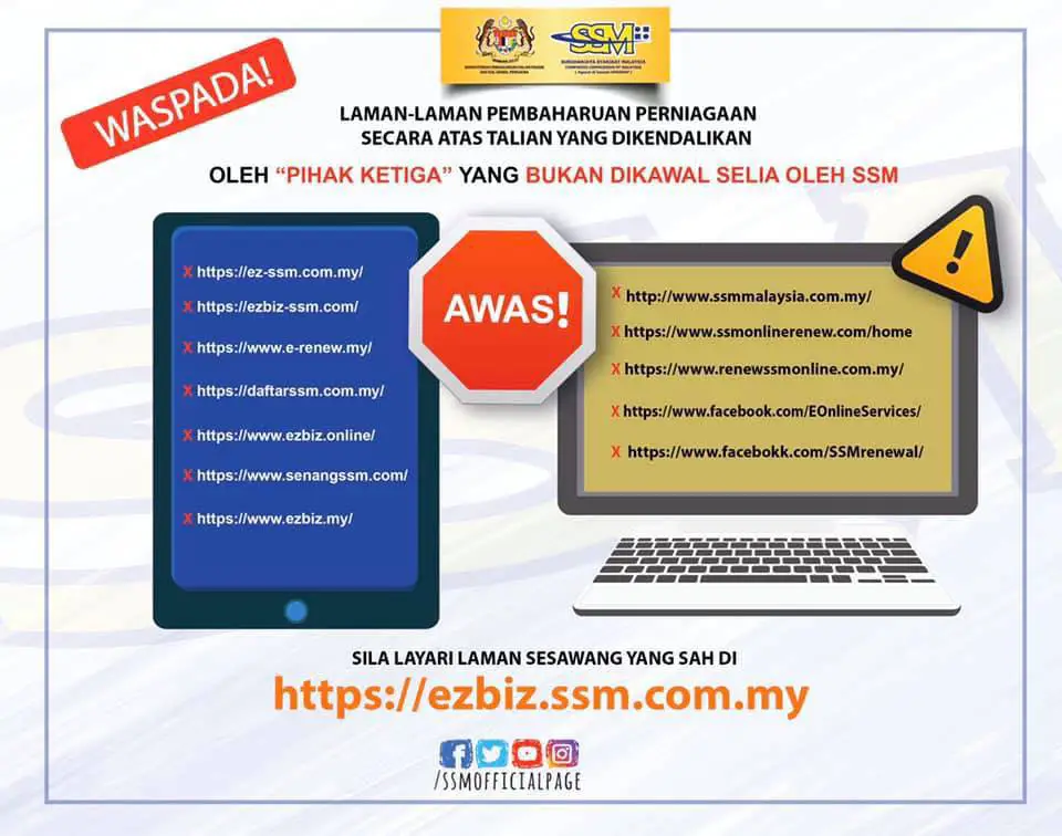 SSM business renewal website scam