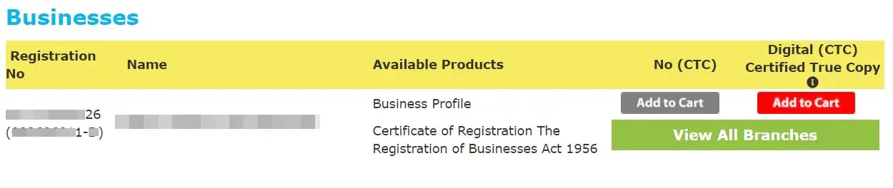non-expired business profile SSM